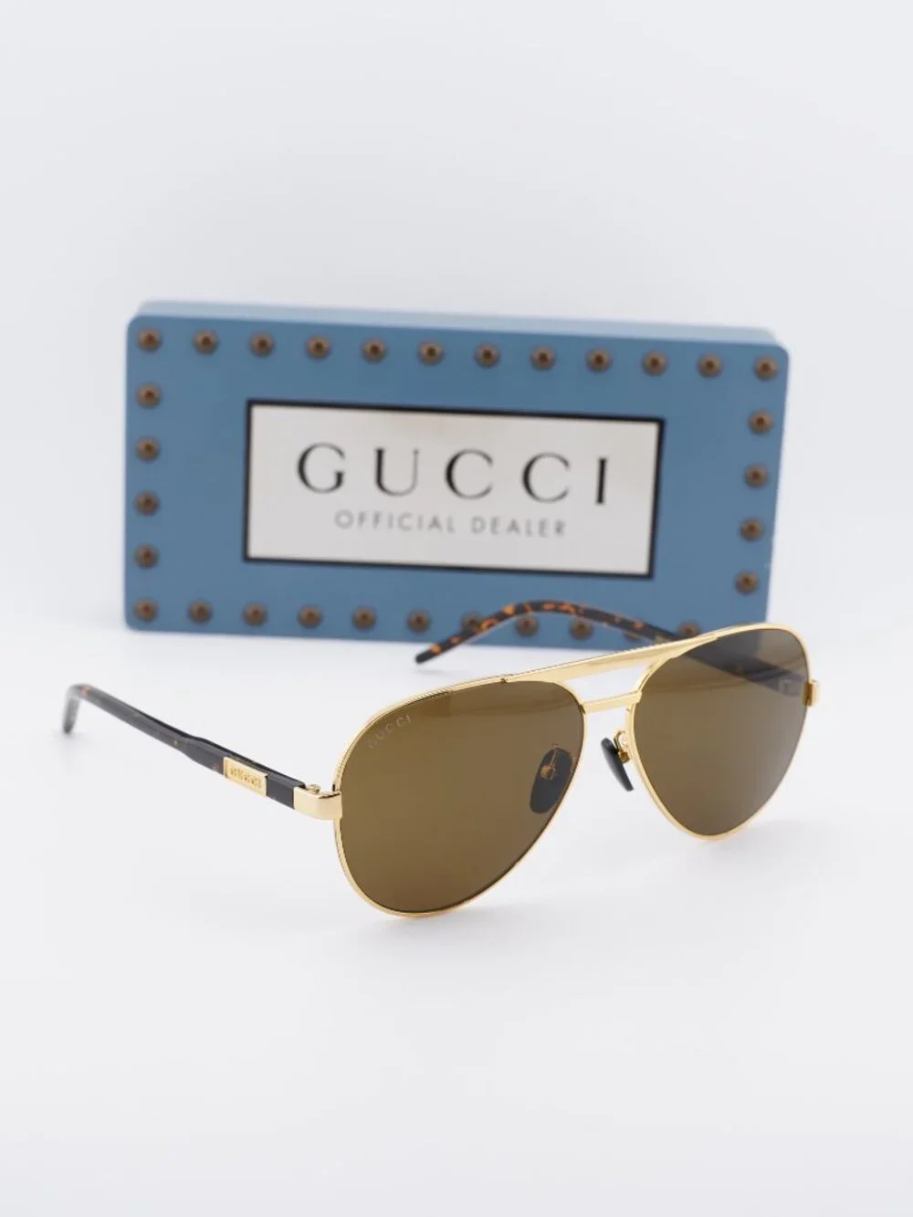 Gucci GG1163S 004 Aviator Sunglasses - Gold/Havana / Brown